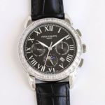 Patek Philippe Leather strap Complications 9100 Movement 316L Steel 42mm Men Watch